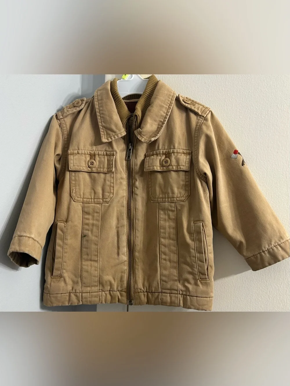 Old Navy Toddler Boys Khaki Canvas Field Jacket with Ribbed Collar- Size 2T